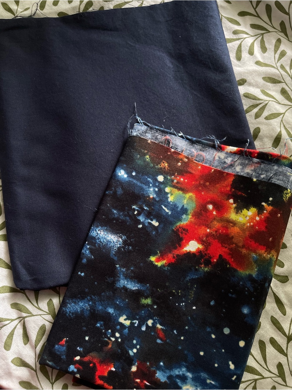 Galaxy Print & Navy Cotton Fabric Remnants Lot of 2 Quilting Sewing Celestial